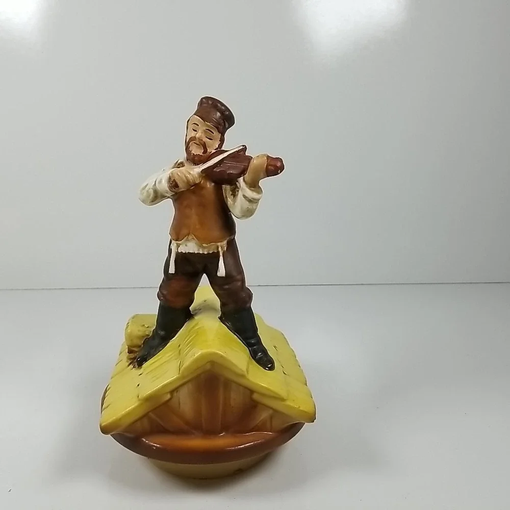 Vintage Fiddler on the Roof Music Box Ceramic Rotating Figurine Japan Tradition